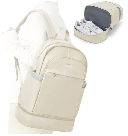 suradar Mochila de Gimnasio Mujer con Compartimento para Zapatos Viaje Portátil, Impermeable, Informal, Mochila Deportiva, Bolsa de Gimnasio para natación, Yoga Beige