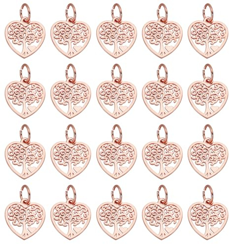 AHANDMAKER 40 ciondoli a forma di cuore tibetano, in metallo, a forma di albero della vita, 17 x 19 mm, Lega di acciaio