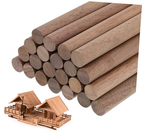 DOITOOL 24pcs Black Walnut Wood Dowels Round 10mm Diameter x 30cm Length Unfinished Craft Sticks for DIY Decorations Tiered Cake Supports Art Projects