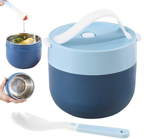 Nuyhgtr Contenitore per zuppa isolato, ciotola portatile per alimenti, design termico a tenuta stagna, cucchiaio integrato, barattolo per il pranzo da viaggio, ideale per cucina, casa, campeggio
