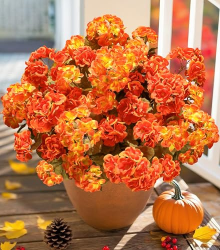 Gerani finti fiori artificiali per esterni, decorazione autunnale, 6 mazzi di gerani in seta, veri fiori autunnali, piante per porta d'ingresso, giardino, patio, balcone, cortile, casa, interni, mix