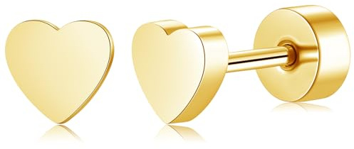 TItan Ohrringe Herz Rund Flactback Ohrstecker Silber/Rosegold/Gold für Damen Mädchen Herren, Hypoallergen Gesundheitsstecker Medizinische Ohrringe Stecker für Helix Tragus Schlafen