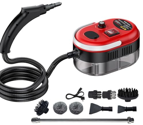 HGTRH Limpiador a Vapor de Mano, Limpiador a Vapor 1500W Depósito de Agua de 1,2L 15S Calentamiento Rápido Botón/Pantalla Táctil para Ventanas Cocina Suelo Coche Red A