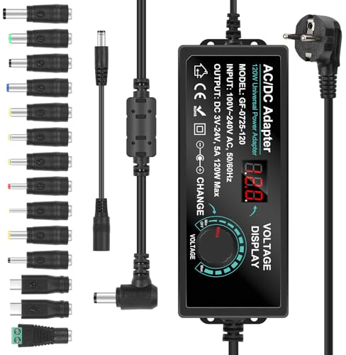 SternSinn Universal Netzteil 3-24V 5A, Netzteil Einstellbar AC/DC Schaltnetzteil mit 14 Adaptertips und USB-Port, 72W Universal Ladegerät für Laptop, Router, LED Strip, CCTV Kamera, Hobby Elektronik