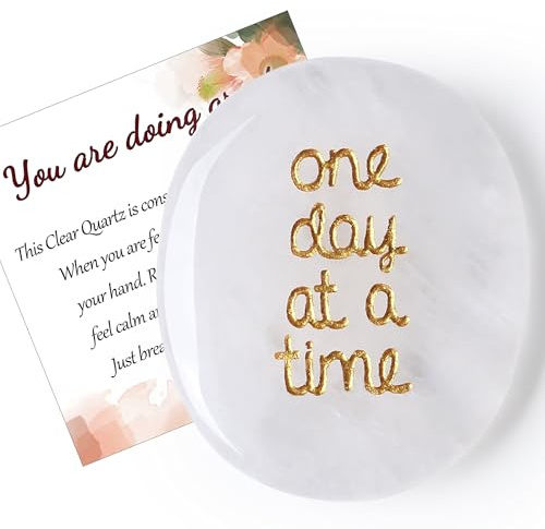 QINJIEJIE Bergkristall Kristalle Handschmeichler Edelsteine Sorgensteine Geschenke zur Linderung von Angstzuständen One Day at A Time Inspirierend für beste Freunde Ermutigungsgeschenke