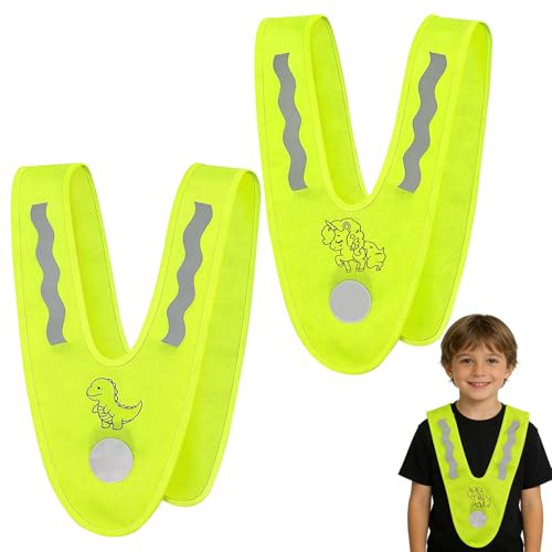 Henjunu 2PCS Gilets de Sécurité Réfléchissants,Gilets Sécurité pour Enfants,Gilet Haute Visibilité,Gilet sécurité course,Gilets réflecteur À motifs Licorne Dinosaure,pour Cycliste,Course