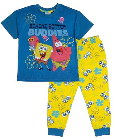 SPONGEBOB SQUAREPANTS Pigiama da ragazzo Bikini Bottom Buddies Patrick Gary Pantaloni Pjs Nightwear, Blu, 7-8 Years