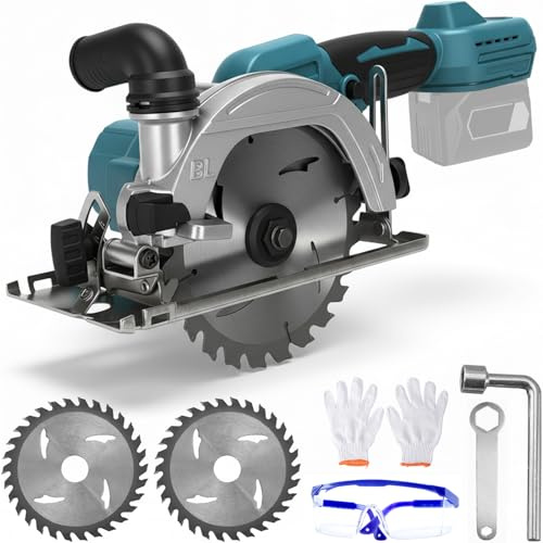 150mm Cordless Circular Saw Compatible with Makita 18V Battery – Mini Circular Saw with Brushless Motor(6800 RPM), 2 Blades, 0-55mm Depth Cut for Wood and Thin Metal (Without Battery)