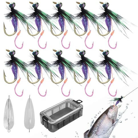 Cebo para pesca con mosca, 10 unidades de doble gancho para pesca, cebo de agua salada, cebo de natación, para perca, trucha, bagre, agua salada, estanque, orilla, kayak, lanzar al aire libre