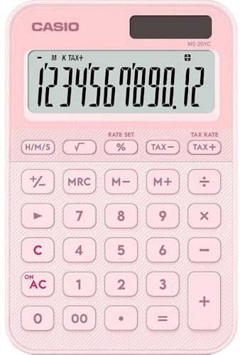 CASIO MS-20YC-LP Tischrechner, Pink, 12-stellig, Solar/Batteriebetrieb