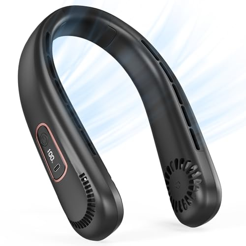 AICPAN Nackenventilator - USB Nackenventilator mit 360° Luftstromr, 5000mAh Akkur, Ventilator Nacken mit 3 Geschwindigkeitenr, LED-Licht für Frauen Mann Heim Büro Reisen Outdoor, Schwarz
