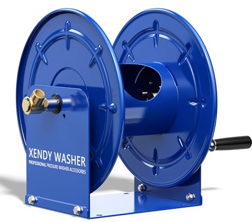 Xendywasher - Avvolgitubo per idropulitrice da 30 m x 0,9 cm o 60 m x 0,6 cm, bobina in acciaio resistente 4500 psi, attacco M22 da 14 mm, avvolgitubo manuale per idropulitrice per camion, blu