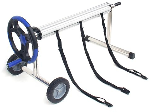 Pool Cover Reel Set - Adjustable Aluminum Roller with Wheels and Hand Crank for Inground Swimming Pools