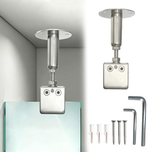 Vibeo Barre de Fixation pour Paroi de Douche Barre Stabilisatrice pour Porte sans Cadre | Barre de Support de Paroi de Douche à Fixation Plafond, Bras de Support Extensible Anti-balancement pour Paroi de Douche