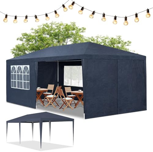 Juskys Tenda per feste, 3 x 6 m, con 6 pareti laterali e tetto rimovibili, 18 m², 12 ganci e 6 corde, per giardino, feste, matrimoni, gazebo da giardino, gazebo, colore blu