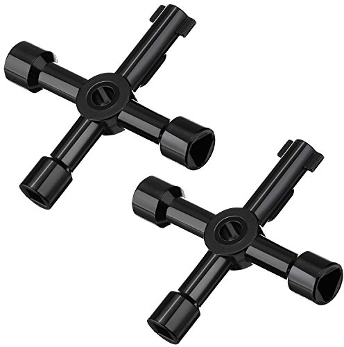 Shappy 2 Pack Electric Cabinet Panel Keys Gas Meter Water Sillcock Utility 4 Way Keys Multi-functional, Black