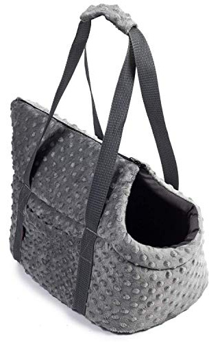 BOUTIQUE ZOO Hundetasche, Welpentasche - Grau (Minky), XS bis 3 kg - Tragetasche für kleinen und mittleren Hund, Welpen, Katze
