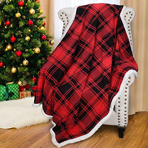 Catalonia Classy Sherpa - Coperta a quadri di colore rosso, reversibile, spessa, morbida, calda e confortevole, per letto singolo, 150 x 130 cm, plaid di bufalo