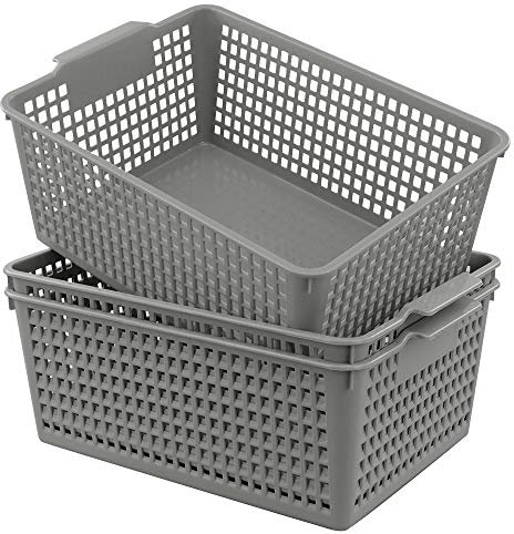 Bblina 3-pack Grey Plastic Kitchen Cupboard Storage Baskets, Plastic Storage Boxes Without Lid