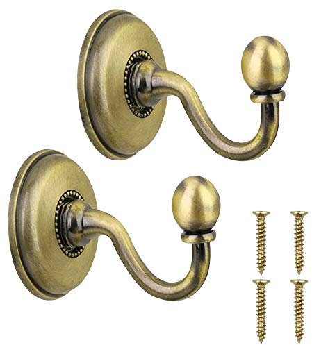 CODIRATO 2 Pezzi Fermatende in Lega di Zinco Ganci Vintage Ganci per Tende con 4 Viti per Appendere Tende, Cappello, Cappotti (Bronzo)