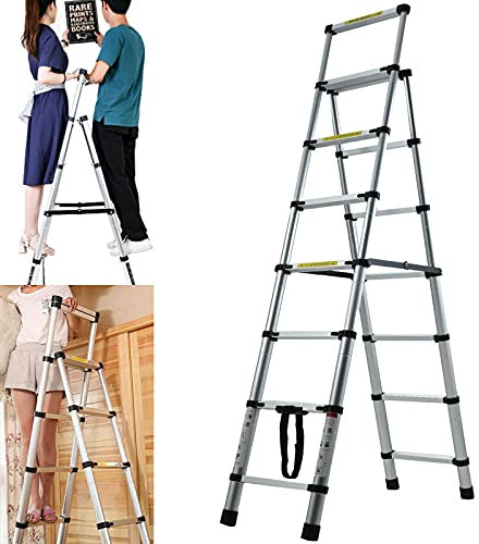 Home Ladder 7 Step Ladder Aluminium Heavy Duty Telescopic Stepladder Indoor Folding Stepladder Max 150kg Capacity