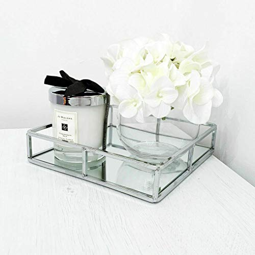 20cm Decorative Square Silver Chrome Mirrored Tray Decoration Decorative candle display vanityL candle tray wedding table plate