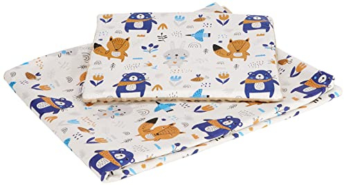 Medi Partners Babydecke Krabbeldecke mit Kissen 100% Baumwolle Minky Kinderdecke groß zweiseitig 75x100 + 35x30cm multifunktional für Bett Kinderwagen (Boho Animals mit beige Minky)