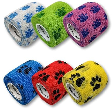 LisaCare selbsthaftende Bandage - elastische Bandage | 6 Rollenpflaster Hunde Verbandsmaterial 5cm - Haftbandage Hund medizinisch zertifiziert (3x Tatzen & 3x Pfoten)
