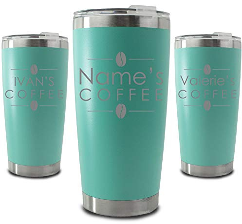 Personalised Engraved 500ml Mint Travel Cup with Name's Coffee Design, Personalise with Any Name