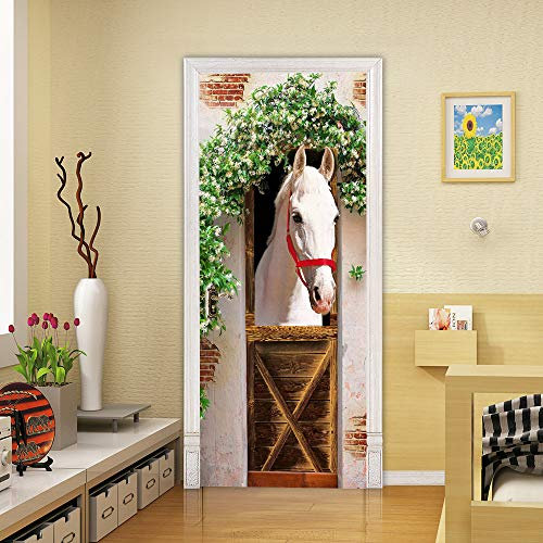 VIRANDA Türtapete Selbstklebend 3D TürPoster - Pferd - Türaufkleber Fototapete PVC Türfolie Abnehmbar Wasserdichte Wandtapete 77x200cm