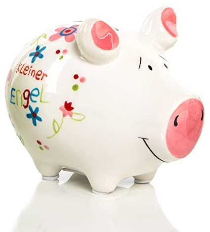 Logbuch-Verlag Sparschwein Engel Spardose für Mädchen Geschenk Geldgeschenk Verpackung Taufe Geburtstag Glücksschwein rosa