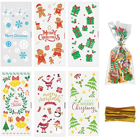 Sacchettini Plastica Trasparenti, Azexcy 60 Pz Sacchetti da Regalo per Natale Sacchetto per Caramella Sacchetti per Alimenti Buste Trasparenti per Confetti Biscotti Dolci