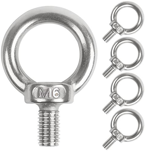 Leryati Lot de 5 boulons à œil ronds M6 en acier inoxydable 304 pour fixer des ornements suspendus, des pots de fleurs, des supports de balançoire, etc.