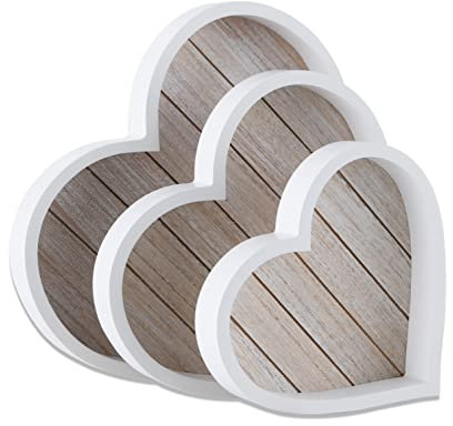Holz Herz Tablett für Ottomane Couchtisch Tablett Dekor 3er Set (Herz)