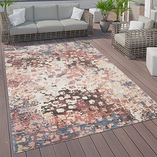 Paco Home In- & Outdoor Teppich Terrasse Küchenteppich Vintage Pastell Abstrakte Muster, Grösse:200 cm Rund, Farbe:Bunt 6