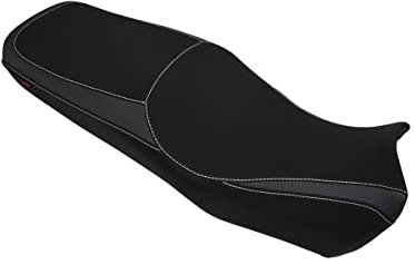 Moto Discovery Funda de Asiento Compatible con Honda VFR 1200X Crosstourer 2012-2020 Negra/Gris con Costuras Blancas