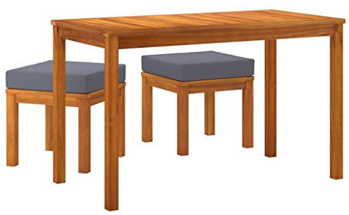 vidaXL Gartenmöbel 3-TLG. mit Kissen Gartengarnitur Sitzgruppe Gartenset Sitzgarnitur Gartentisch Esstisch Tisch Gartenhocker Massivholz Akazie