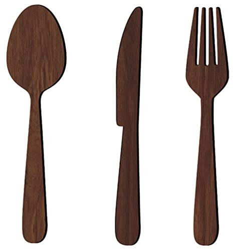 YARDWE 3 Pièces En Bois Fourchette Cuillère Signe Décoration Murale Décor De Cuisine Rustique Ferme Suspendu Plaque Murale (Marron Moyen)