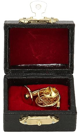 Sempoda Miniatur-Waldhorn, Goldfarben, Exquisit, Elegant, Langlebig, aus Metall, Hochsimuliert, Mini-Waldhorn-Modell für Tischregal, Modische Anstecknadel mit Instrumentenkoffer mit Rotem Samtfutter