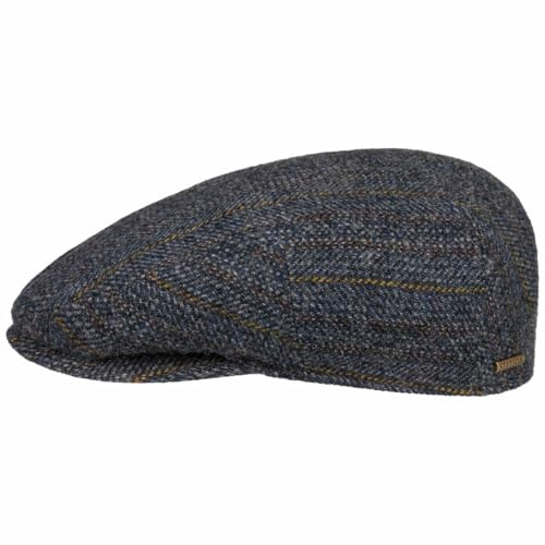 Stetson Kent Herringbone Stripe Flatcap Schirmmütze Schiebermütze Wollcap Herren - Made in The EU mit Schirm, Futter Herbst-Winter - L (58-59 cm) dunkelblau