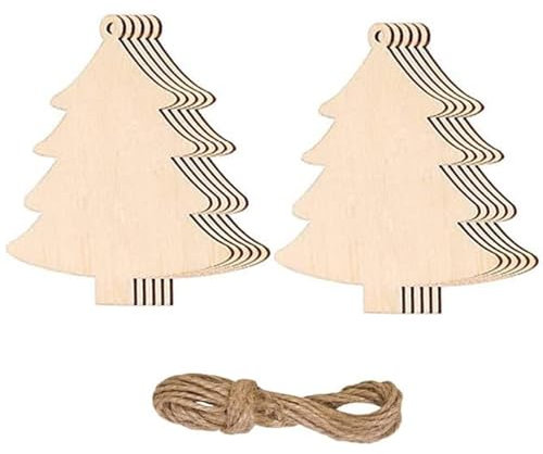 10 Pieces Christmas Tree Bauble Hanging Ornaments - Natural Wooden Shape Embellishments Round Wood Slices for Christmas Wedding Party Decoration