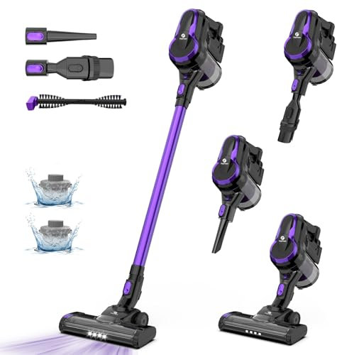 FixtFixer X6 Akku Staubsauger,250W/25000Pa Staubsauger Kabellos Bis zu 55Mins Laufzeit und LED-Licht,Staubsauger für Tierhaare Hartböden Teppich
