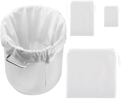 Firavggu 4 STK Filterbeutel Brew Bag Nylon Siebbeutel 200 Micro Pressbeutel Hopfenfilter 3 Größe Bier Brewbag mit Kordelzug Wiederverwendbar Presssack Filtertuch Weinfilterbeutel für Wein Saft Kuchen