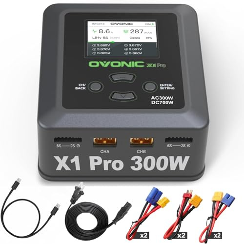 OVONIC Lipo Akku Ladegerät Doppelkanal AC 300W / DC 700W 16A für 2S-6S LiPo Life LiHv NIMH-Ladung 1-10S X1PRO