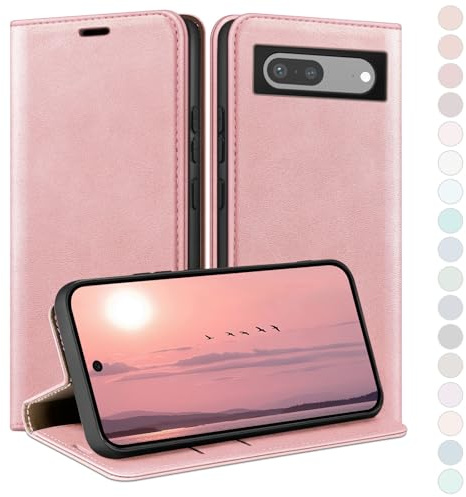 HUOUH Funda para Google Pixel 8 5G Estuche de Billetera con Cuero de PU con Bloqueo RFID,Titular de Tarjeta de crédito,Cubierta a Prueba de Golpes teléfonos Fundas para Pixel 8 Oro Rosa