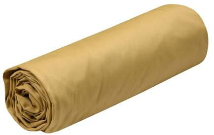 STOF Spannbettlaken, Größe 140 x 200 cm, große Spannhöhe 30 cm, Baumwoll-Perkal, 100% Baumwolle, Öko-Tex Zertifiziert, Farbe Senf – Modell Elysée – Bettwäsche für Zuhause, weich und bequem