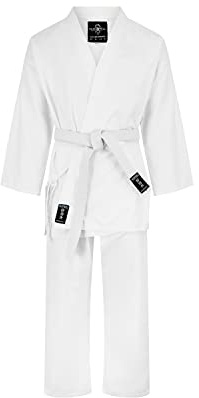 Playwell vuxna karate premium vit silver märke uniform kostym - 295 ml, Vitt, 5/180cm