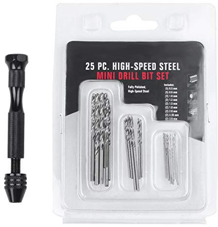 Osmond Handbohrer, Präzisionsspindel zum Basteln, Mini-Spiralbohrer mit 25 Stück, 0,3 mm bis 3,0 mm Mikrobohrer (schwarz)