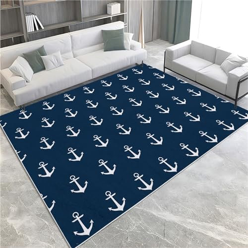 Teppich Waschbar in Waschmaschine Blauer Anker Teppich Wohnzimmer Wohnkultur Flanell Rug Couchtisch Schlafzimmer Nachttisch Matte Großer Teppich 180 x 240cm