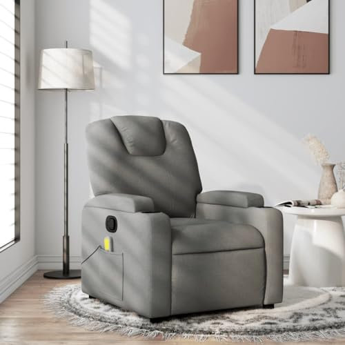 Homgoday Massagesessel Fernsehsessel Relaxsessel mit Liegefunktion Liegesessel Ruhesessel Polstersessel mit Verstellbare Rückenlehne & Fußteil | Vibrationsfunktion Dunkelgrau Stoff
